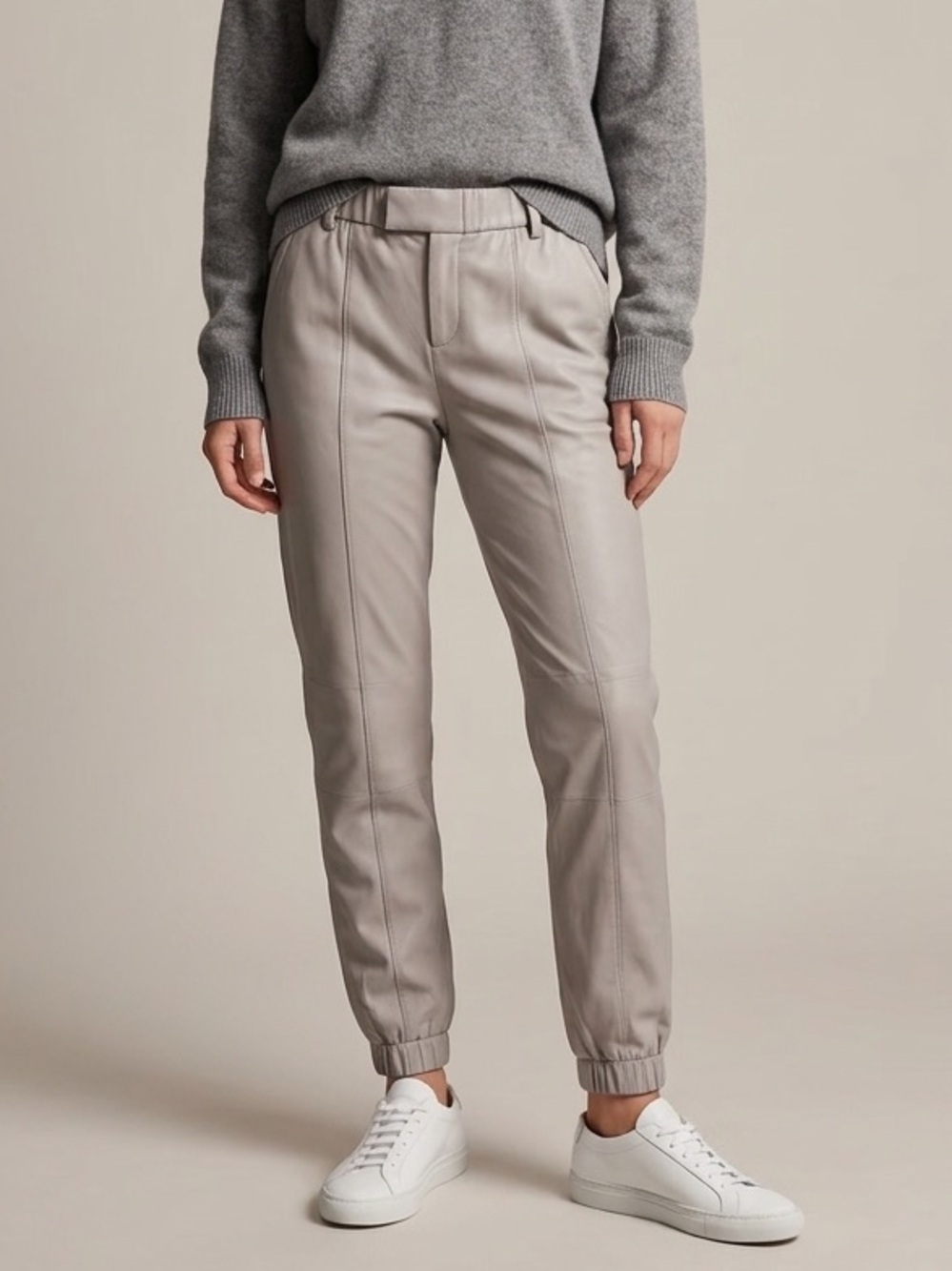 J Brand Gray Lambskin Leather Joggers Elastic Waist Ankle Pants
